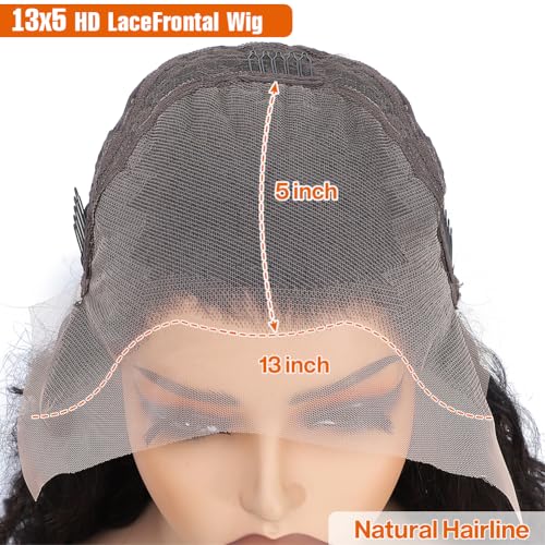 Keshon 13x5 Deep Wave Lace Front Wigs Human Hair 200% Density Deep Wave Frontal Wig Pre Plucked HD Transparent Full Lace Frontal Wigs Human Hair with Baby Hair Natural Color 28 inch