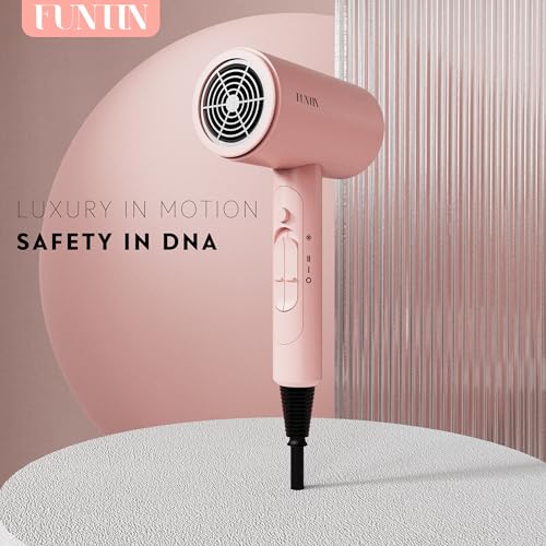 FUNTIN Hair Dryer, Blow Dryer with Diffuser Brush for Women 4C Thick Hair Ionic Hair Dryer(Baby Pink)