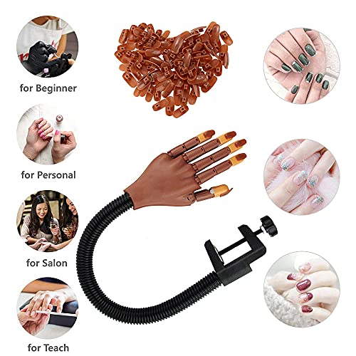 Practice Hand for Acrylic Nails, Professional Nail Practice Hand for Training, Adjustable False Fake Mannequin Hand with 100Pcs Nail Tips, Upgrade DIY Nails Display Manicure Supply