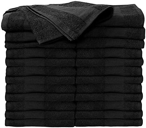 ForPro Professional Collection Premium Bleach Tough Salon Towels, Black, 100% Cotton, Bleach-Proof Towels, Stain Resistant, 16" W x 27" L, 24-Count