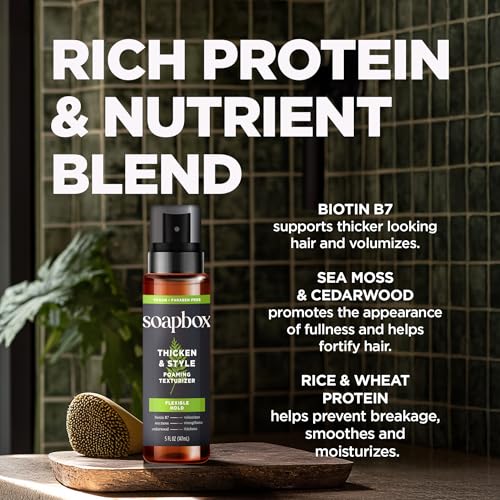 Soapbox Men's Thicken & Style Foaming Texturizer, Men's Hair Styling Foam, Hair Care for Men, 5oz