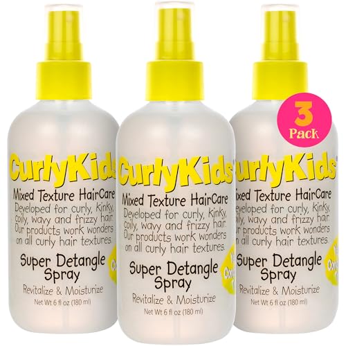 CurlyKids Super Detangling Spray | Frizz Control Hair Detangler Spray for Kids, Hair Care for Kinky, Wavy & Curly Hair, Sulfate & Paraben Free, 3 Pack