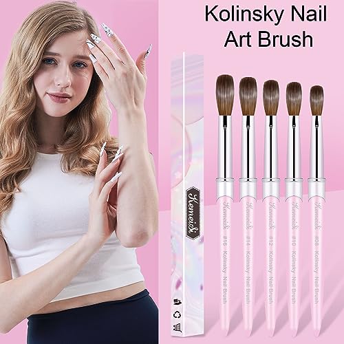 Acrylic Nail Brush Size #10, 100% Pure Kolinsky Nail Art Brushes for Acrylic Application, Sturdy Handle Oval Shaped Acrylic Powder Nail Design Tools for Professional Manicure DIY