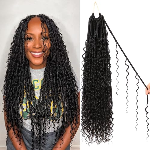 8 Packs Goddess Faux Locs Crochet Hair-24 Inch Boho Soft Locs Crochet Hair for Black Women (#1B, 24 Inch(Pack of 8))