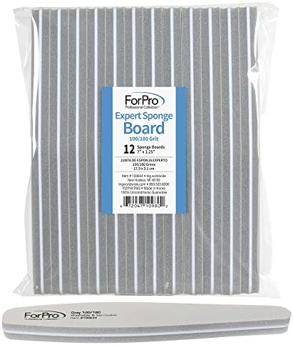 ForPro Professional Collection Expert Sponge Board, 100/180 Grit, Double-Sided Nail Board, 7” L x 1.25” W, 12-Count