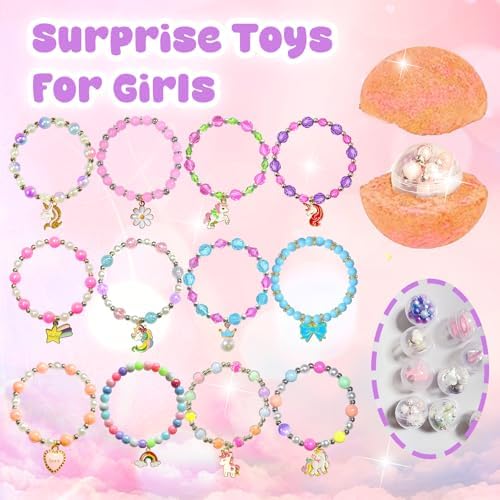 Bath Bombs for Kids Girls with Surprise Toys Inside, Unicorn Bath Bombs with Jewelry Toys Gifts for Girls 3 4 5 6 7 8 Years Old Birthday Christmas, Handmade Bubble Fizzies Bath Ball (Package May Vary)