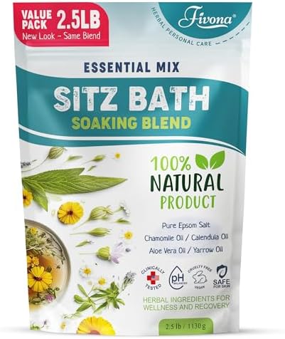 Hemorrhoid Treatment 40oz, Fivona Sitz Bath Salts, Postpartum Soaking Blend Epsom Salt with All Natural Oils for Self Care, Bartholin Cyst Treatment, Large Value Pack