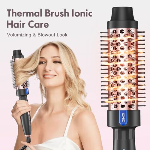 Thermal Brush 1.5", Thermal Round Curling Brush with 2 Settings, Long Lasting Universal Voltage Heated Curling Iron for All Hair, Tourmaline Ceramic, Negative Ion Technology, Rose Gold