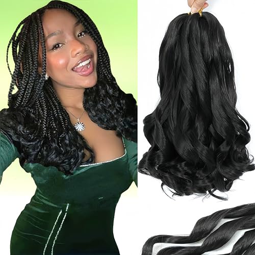 French Curl Braiding Hair 14 Inch Curly Braiding Hair 8 Packs Pre Stretched Bouncy Loose Wave French Curls Crochet Braids for Black Women (1B, 14 inch)
