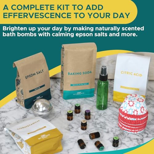 DIY Gift Kits Bath Bomb Making Kit for Kids, Make 12 All Natural Bath Bombs at Home, Made in The USA, 100% Pure, 7 Essential Oils, Epsom Salts, Cupcake Mold Liners, Recipes, Gift Box Included