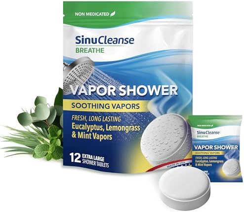 Sinucleanse Vapor Shower Steamers, All Natural Lemongrass, Eucalyptus & Mint Aromatherapy, 12 Extra Large Vapor Shower Tablets, Relaxation and Spa Gifts for Women and Men, Made in USA