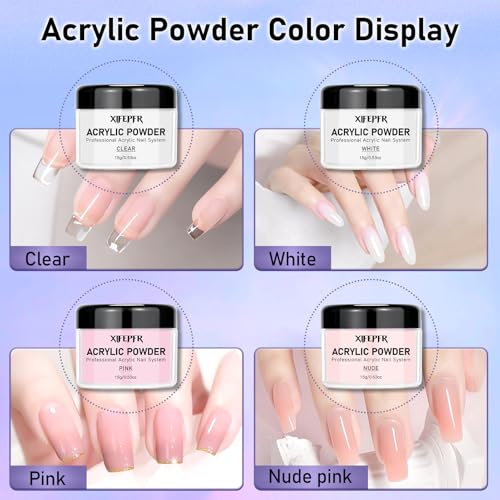 Acrylic Nail Kit - Clear Pink White Nude Powder & Liquid Monomer Set with Brush, Nail Forms, Extension Kit for Beginners with Everything for Home DIY