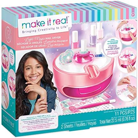 Light Magic Nail Dryer & Polish Set for Girls & Teens - 5 Vibrant Nail Colors, Art Stickers, Nail File, Cuticle Pusher & Dryer - Water-Based, Non-Toxic Polish Perfect Spa Day Manicures Make it Real