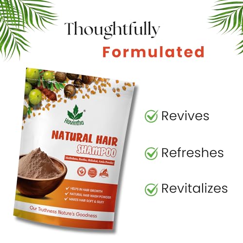 Havintha Natural Hair Shampoo with Amla, Reetha, Shikakai and Methi dana Powder for hair wash - 8 ounce | 0.5 pound | 227 grams (Pack of 1)