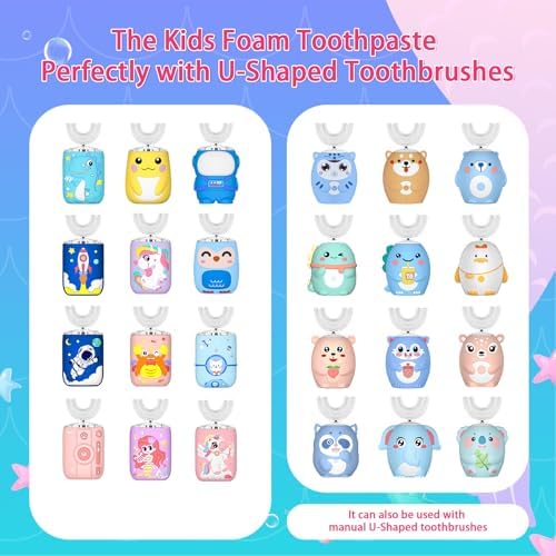 Fluoride Free Foam Kids Toothpaste - ELOTAME Toddler Natural Whitening Toothpaste with Mix Mint Flavor, Organic Travel for U Shaped Toothbrush