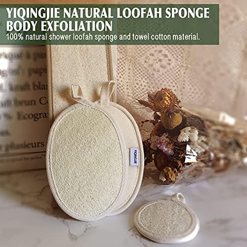 Natural Loofah Sponge Back Exfoliating Scrubber Combo Set, Seep Cleansing Skin and Facial Loofah Pad