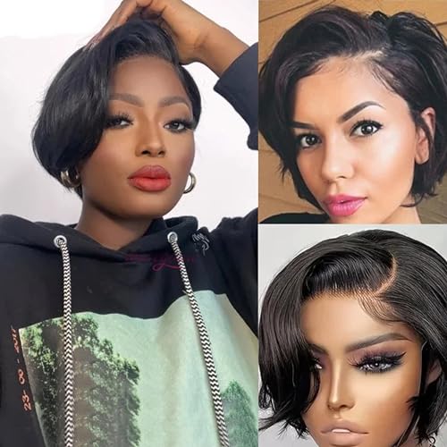 Pixie Cut Wig Human Hair 5X5 HD Lace Straight Wear and Go Glueless Wigs Human Hair Pre Plucked Pre Cut Short Pixie Cut Wigs for Black Women (Natural Color)