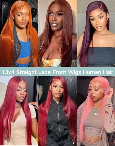 Amyes 30 Inch Straight Lace Front Wigs Human Hair 13x4 HD Lace Front Wig Pre Plucked 200 Density Glueless Wigs for Black Women Synthetic Mixed with Human Hair Wigs （Natural Black）