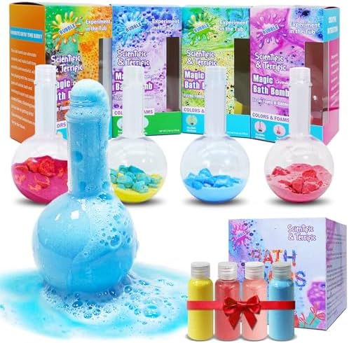 Bath Bomb Potion for Kids, Bath Science Kits 4+4Pack for Foam Fizzies & Bubble, Boys Girls Ages 4-12, Nontoxic & Safe Fun Magic Bubble Bath Kit Toddler Gifts for Halloween, Christmas, Birthday