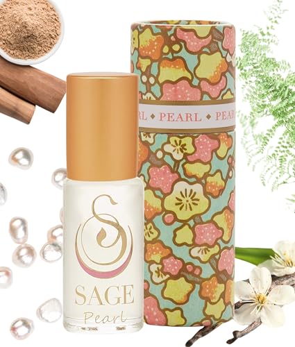 Pearl Organic Perfume Oil Roll On 1/8 oz, Long Lasting Subtle Sandalwood Vanilla Musk Perfume for Women, Vegan and Cruelty-Free Perfume by Sage, Made in USA