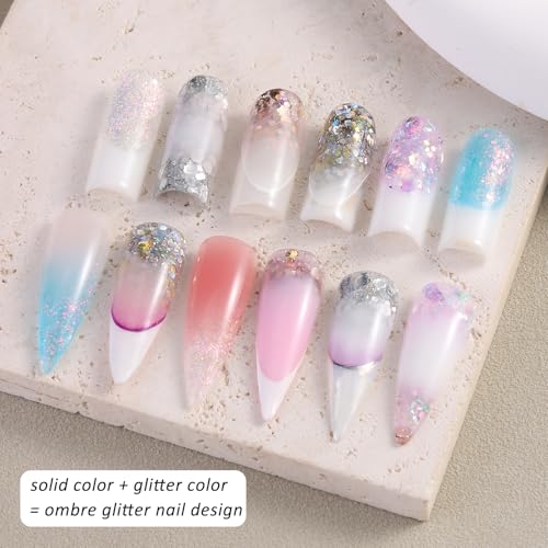 Poly Nail Gel Kit with UV Light, 12 Colors Clear Nude Pink Iridescent Glitter Extension Gel Builder Gel Starter Kit Base Top Coat Set Slip Solution Nail Gel Kit for Beginners with Everything