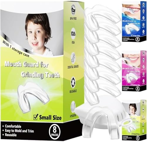 Kids Mouthguard for Teeth Grinding, Pack of 8 Moldable Kids Mouth Guards for Clenching Teeth, Sport Athletic, Whitening Tray