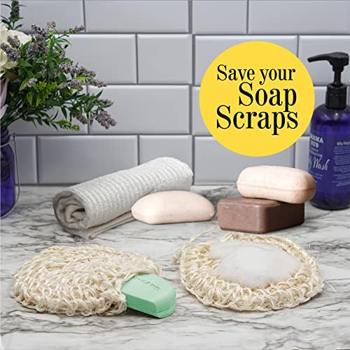 Natural Handwoven Sisal Loofah Body Scrubber - Organic Shower Sponge Made from Premium Agave Fibers - Arabic-Turkish Style with Bar Soap Pouch - Natural Body Scrubber for Men & Women