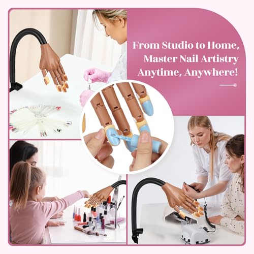 Magnetic Practice Hand for Acrylic Nails: Flexible Fake Hand Manicure Training Hand with Strengthen Nail Tips - Mannequin Hand Nail Kit for Beginners