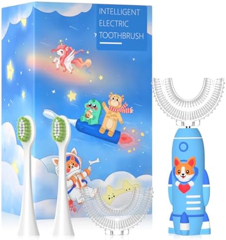 Kids Electric Toothbrushes u Shaped - Rechargeable Rocket Toothbrush, Electric Toothbrushes for Boys Age 2-6 2 Mins Timer, 6 Modes, 4 Brush Heads.
