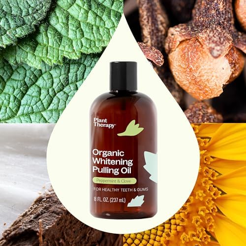Plant Therapy Organic Whitening Pulling Oil 8 oz Peppermint & Clove, Naturally Whitens Teeth, Freshens Breath & Supports Gum Health, Helps Calm Oral Irritation and Discomfort, Natural Essential Oils