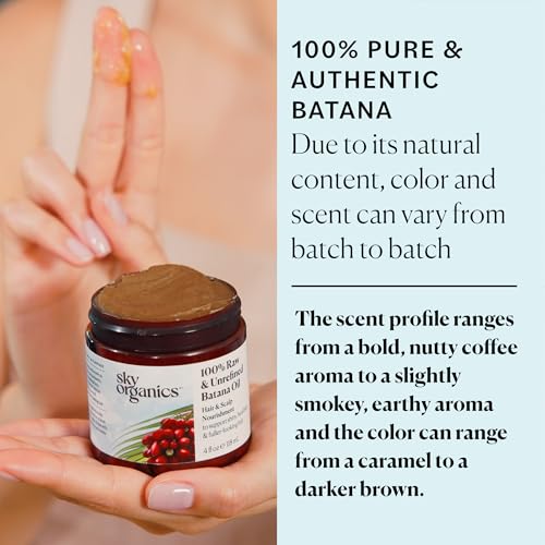 Sky Organics - Batana Oil, 4 fl oz - 100% Raw & Unrefined - Hair & Scalp Nourishment - Fatty Acids, Antioxidants, & Vitamins - Sourced from Honduras - Vegan & Cruelty Free - Hair Care & Self Care