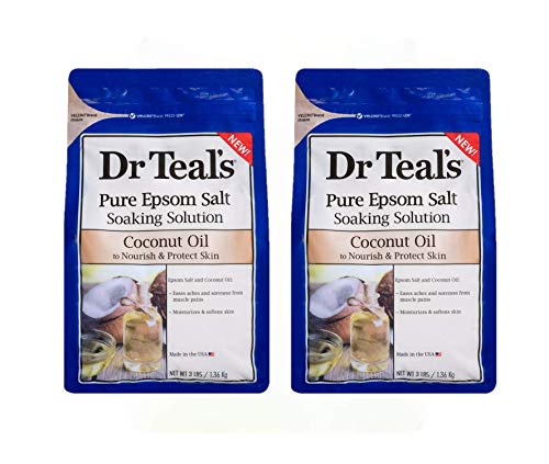 Dr Teals Coconut Oil Soaking Solution Gift Set (2 Pack, 3 lb. ea.) - Essential Oils Nourish & Protect Dry, Damaged Skin - Relieve Stress & Revitalize Tired, Achy Muscles at Home