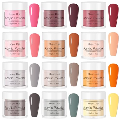 Major Dijit Acrylic Nail Kit with Drill 12 Colors Acrylic Powder Acrylic Liquid Top Coat Base Coat Nail Primer Set for Beginners with Everything DIY Nail Art Tool Gift Home Salon