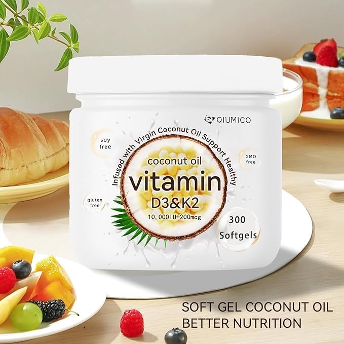 Vitamin D3 10000 IU with 200 mcg MK7 Vitamin K2, Immune & Joint Health Gluten Free, GMO-Free, Dairy Free, 300 Gels (1)
