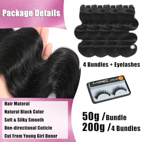 Body Wave Bundles Human Hair 12 Inch 12A Human Hair Bundles 100% Unprocessed Brazilian Virgin Hair Quick Weave Deals 4 Bundles Human Hair Natural Black Color (12/12/12/12, 4 Bundles)