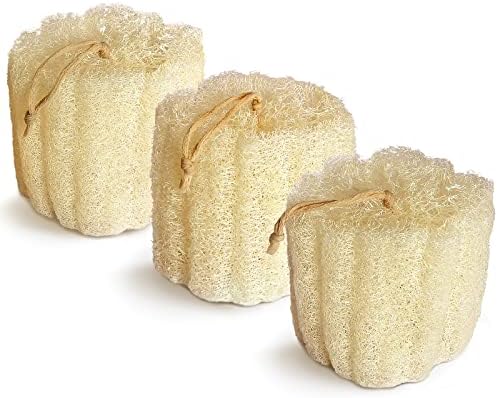 Natural Shower Loofah Sponge, Bath Exfoliating Loofa Body Scrubber, 5.5 “Soft and Easy Foaming Spa Lufa Sponges (3 Pack)