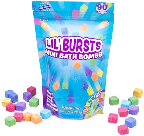 Tub Works® Lil' Bursts™ Mini Bath Bombs for Kids, 90 Count, Rainbow | Nontoxic | Tiny Kids Bath Bombs with A Burst of Color, Foam & Bubbles | Customize Toddler Bath with 7 Colors | Make Bathtub Art