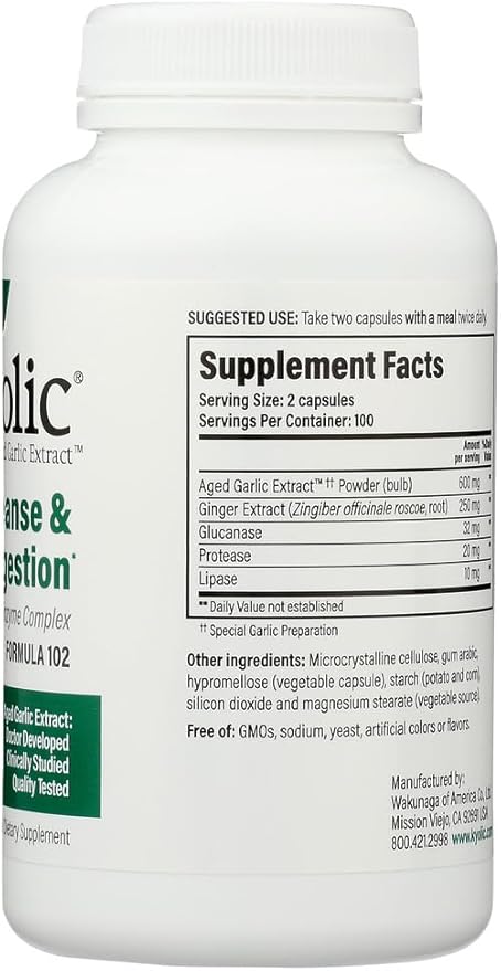 Aged Garlic Extract, Cleanse & Digestion, Formula 102, 200 Veggie Capsules, Kyolic