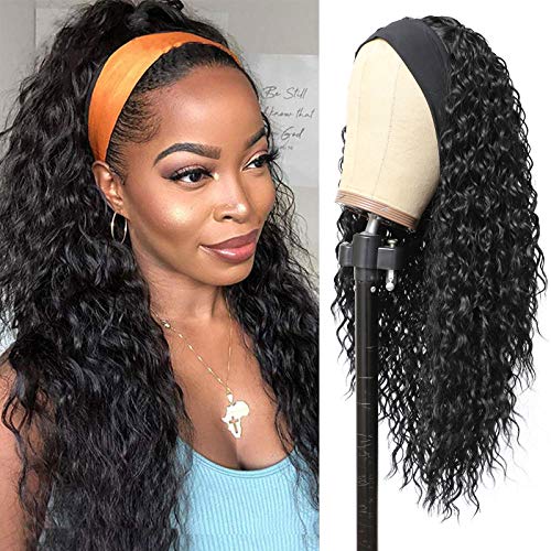 G&T Wig Headband Wigs for Black Women Wet and Wavy Headband Wig Curly Wave Synthetic Wigs Glueless Heat Resistant Long Wigs for Daily Party Use (24 inches)