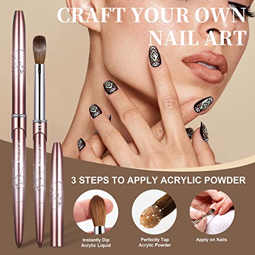 Acrylic Nail Brush Size 12,KEMEISI 100% Pure Kolinsky Nail Art Brushes Sturdy Handle Oval Shaped Acrylic Powder Nail Design Tools for Professional Manicure DIY Home Salon (Brown Gradient)