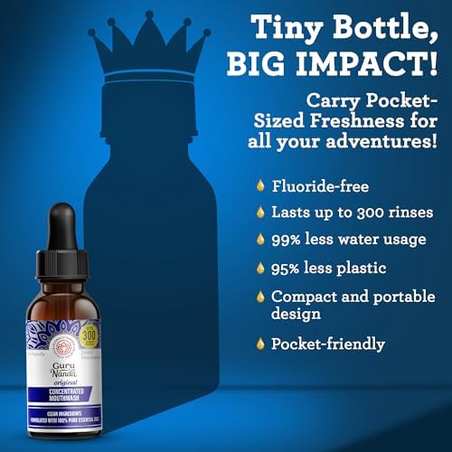 GuruNanda Concentrated Mouthwash (3x2 fl oz), Supports 300 Rinses, Aids in Fresh Breath, Fluoride-Free, Mint Mouthwash with Natural Essential Oils