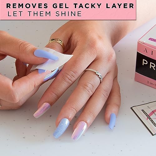 AIRRE 220 Professional Alcohol Prep & Shine Nail Wipes (3in1) Alcohol Wipes for Gel Nails, Acrylic Nails, Press-On Nails & Tips. Removes Sticky Gel Layer Residue, Preps UV/LED Gel Polish & False Nails