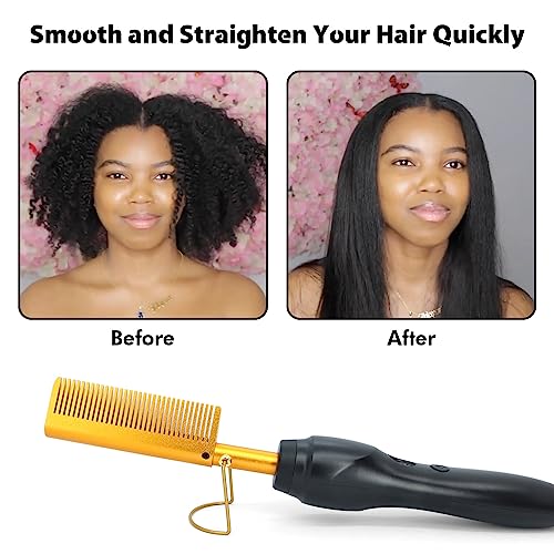 Dolahair Electric Hot Comb for Wigs Hair Straightener Electric Pressing Combs Lace Front Wigs Flat Iron Comb Lace Melting Band wig kit with hot comb wig installation kit