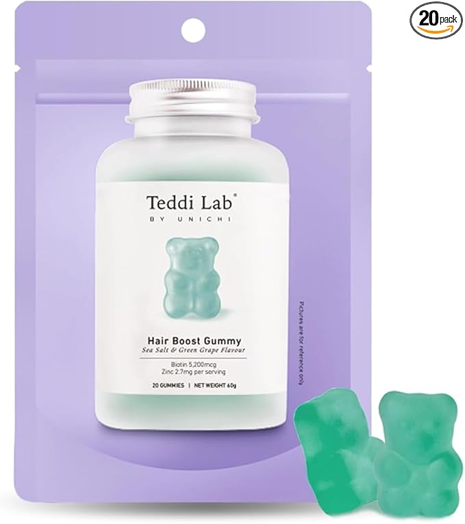 Unichi Hair Growth Gummies, 5200mcg Biotin Formulated with Zinc, Pantothenic Acid and Vitamin A, C, E for Stronger and Thicker Hair for Women, (20 Count)