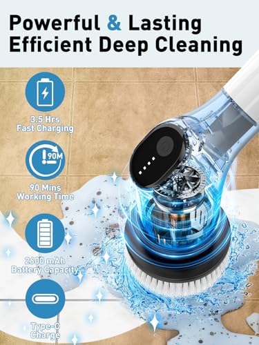 Electric Spin Scrubber for Cleaning Bathroom, Shower Scrubber Cordless Cleaning Brush with IPX7 Waterproof & 2 Speed,Cleaning Brush Cleaning Supplies for Shower Tub Kitchen Tile Toilet Silver