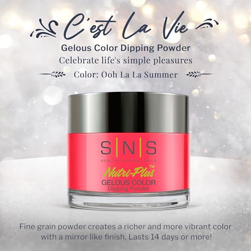 SNS Nail Dip Powder, Gelous Color Dipping Powder - Ooh La La Summer (Pink Orange/Coral, Cream) - Long-Lasting Dip Nail Color Lasts 14 Days - Low-Odor & No UV Lamp Required - 1 OZ