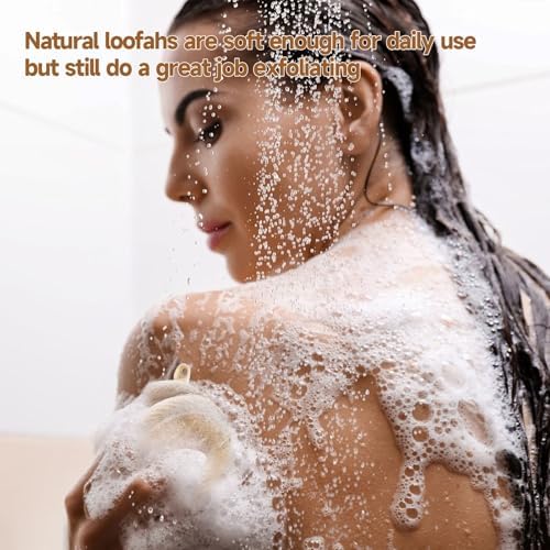 Natural Loofah Bath Sponges with Cotton Rope Exfoliating Body & Face Scrubber Reusable & Eco-Friendly,Soap Loofa Shape- Large 3PCS