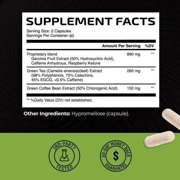 Green Tea Weight Loss Pills for Women & Men | 45% EGCG | Stomach Fat Burner, Metabolism Booster & Appetite Suppressant | Green Tea Fat Burner Diet Pills | Vegan Weight Loss Supplements | 120 Ct