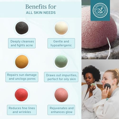 Bare Essentials Living - Konjac Sponges Set (10 Pack) with Activated Bamboo Charcoal Facial Sponge, Natural, Great for Facials, Bath, and Exfoliating Body Sponge