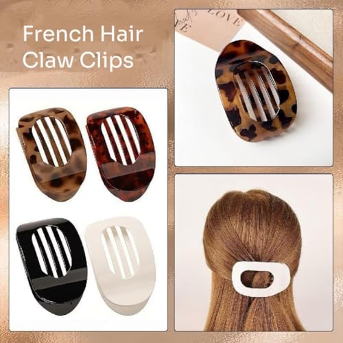 4Pcs Flat Hair Clips, Strong Hold French Flat Claw Clips for Women for Thick Thin Hair, Style Medium Classic Hair Barrettes (Set A)